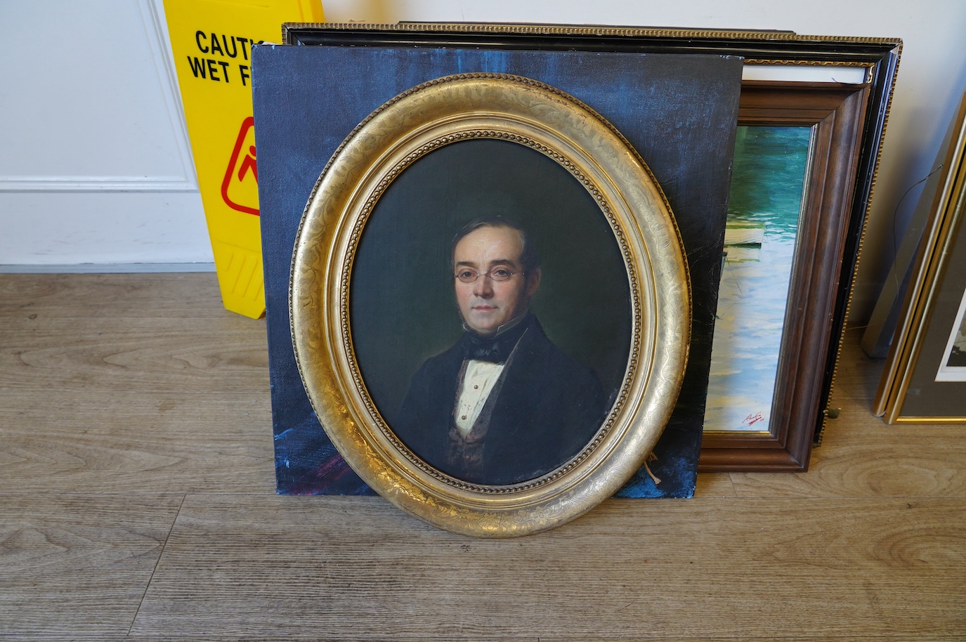 Late 19th century, French School, oil on board, Portrait of a gentleman, unsigned, oval 39 x 32cm, gilt frame. Condition - fair to good, loose within the frame